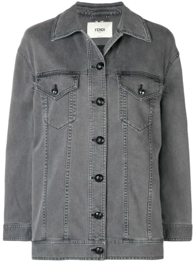 Fendi Embellished Denim Jacket In Nougat|grigio