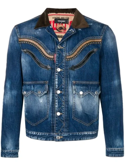 Dsquared2 Embroidered Denim Jacket In Blue