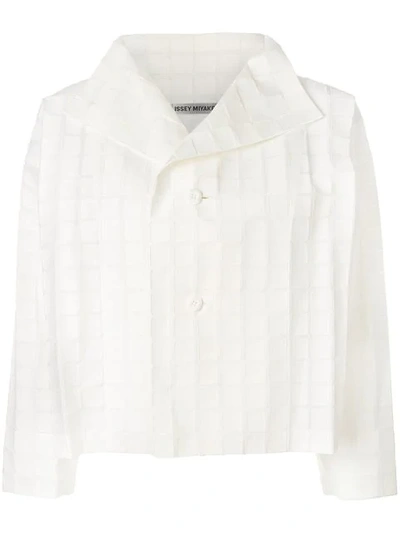Issey Miyake Cropped Check Jacket In White