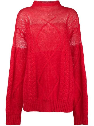 Maison Margiela Sheer Cable Knit Sweater In Red