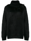 Miu Miu Turtle Neck Fray Sweater In Black