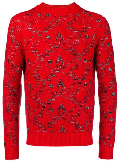 Saint Laurent Wool & Cashmere Jacquard Sweater In Red