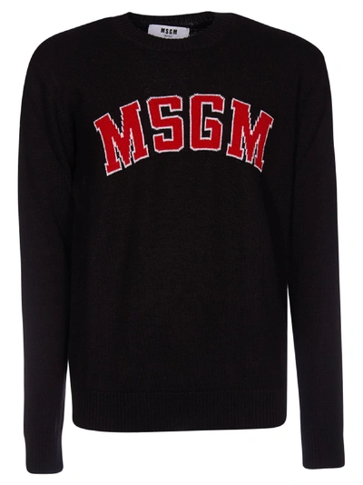 Msgm Logo-knit Sweater In Black