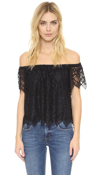 Cupcakes And Cashmere Sunset Lace Off Shoulder Top In Black | ModeSens