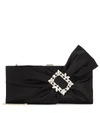 Roger Vivier Trianon Satin Clutch W/ Embellished Bow In Black