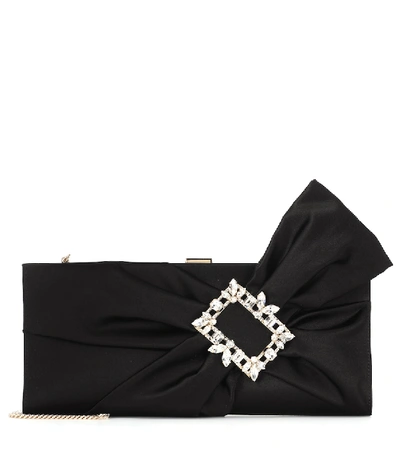 Roger Vivier Trianon Satin Clutch W/ Embellished Bow In Black