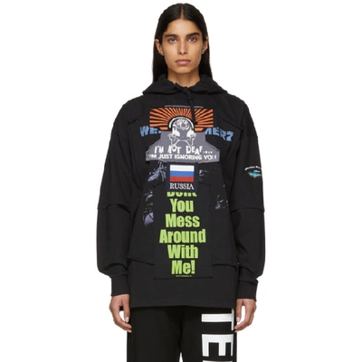 Vetements Graphic Print Patchwork Hooded Jumper In Black/russi