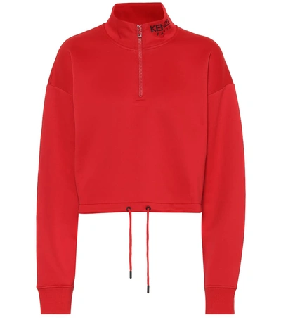 Kenzo Cropped Cotton-blend Sweatshirt In Medium Red
