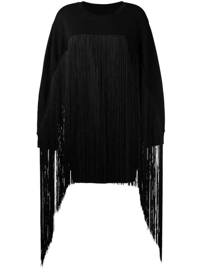 Mm6 Maison Margiela Fringed Oversized Sweater In Black