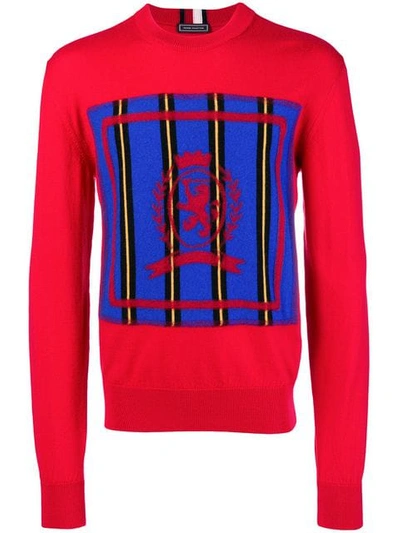 Tommy Hilfiger Logo Color-block Sweater In Red