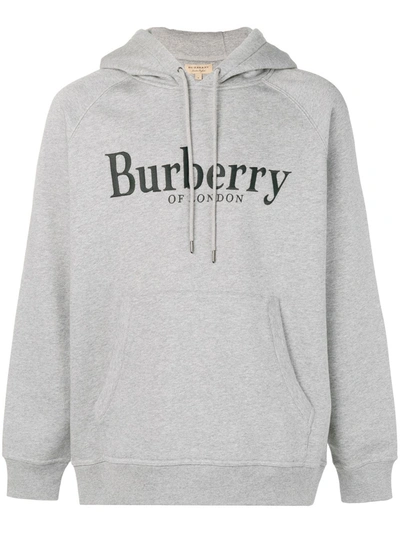 Burberry Embroidered Logo Hoodie In Pale Grey Melange