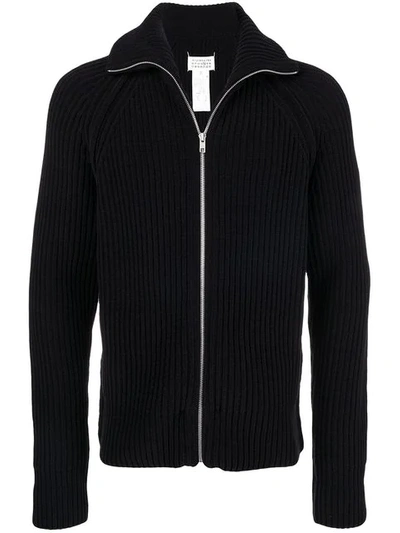 Maison Margiela Zipped Ribbed Sweater In Black