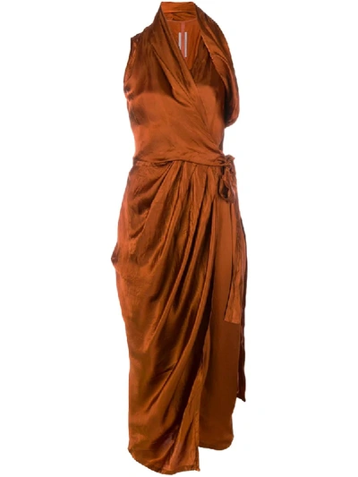 Rick Owens Wrap Style Midi Dress In Brown