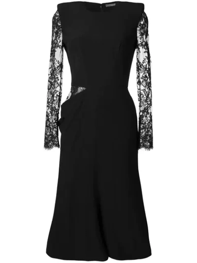 Alexander Mcqueen Cutout Lace And Crepe Midi Dress In Black