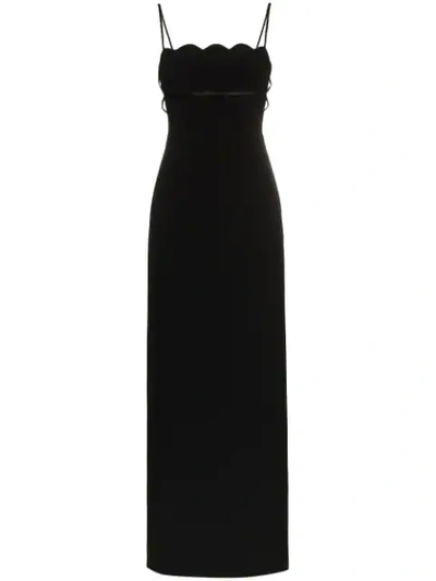 Miu Miu Scalloped Edge Ruched Strap Gown In F0002 Black