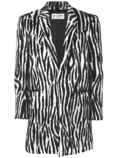 Saint Laurent Men's Zebra-stripe Fleece Coat In Black