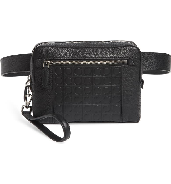 Salvatore Ferragamo Textured Leather Belt Bag - Black In Nero/ Nero | ModeSens