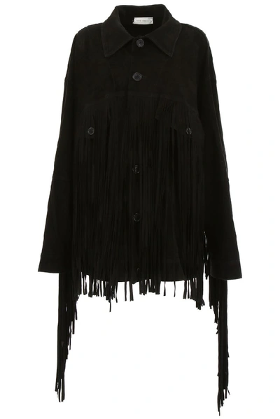 Faith Connexion Suede Jacket With Fringes In Black (black)