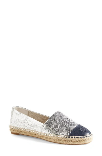Tory Burch Colorblock Espadrille Flat In Silver/ Tory Navy