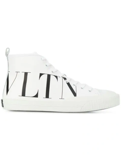 Valentino Garavani Uomo High-top Canvas Sneaker With Vltn Logo In White/ Black