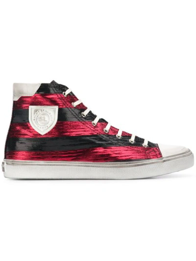 Saint Laurent Bedford Leather High Top Sneakers In Red,black