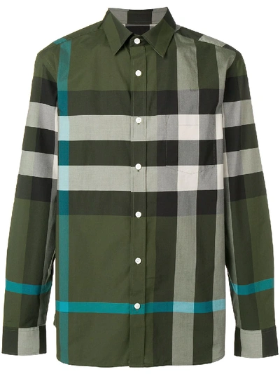Burberry Windsor Oversized-check Cotton-blend Shirt In Antique Green