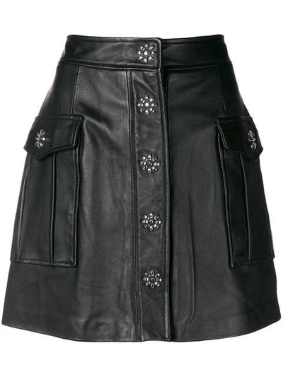 Michael Michael Kors Embellished Lamb Skin Skirt In Black