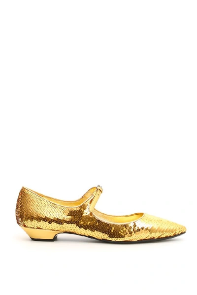 Miu Miu Sequinned Flat Shoes In Oro