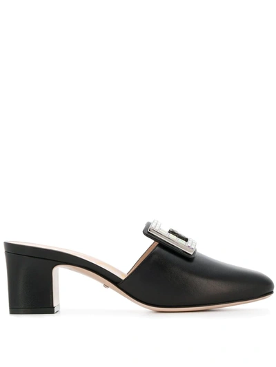 Gucci Madelyn 55mm Leather Mules With Square G In Black
