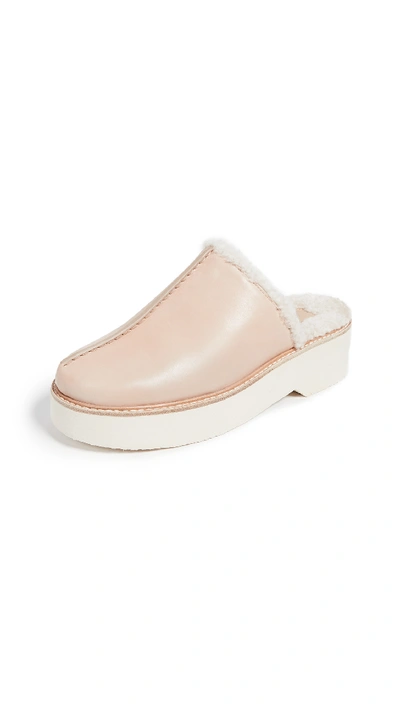 Vince Adler Genuine Shearling Lined Platform Mule In Putty