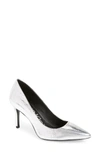 Calvin Klein 'gayle' Pointy Toe Pump In Silver Leather