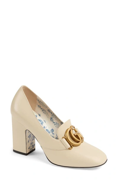 Gucci Victoire Block Heel Pump In Vintage White Leather