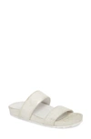 Jslides Edie Sandal In Platino Metallic Suede