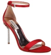 Badgley Mischka Vicia Crystal Embellished Heel Sandal In Red Satin