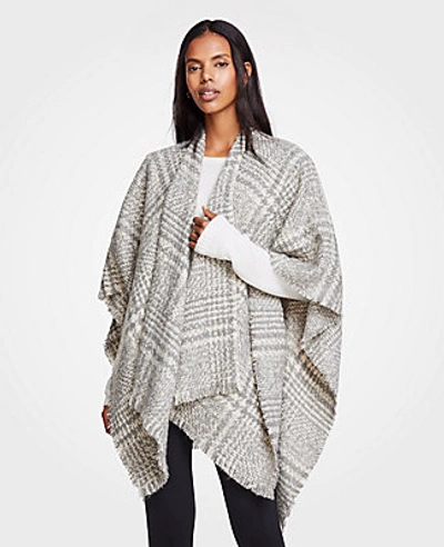 Ann Taylor Plaid Blanket Poncho In Soft Dove