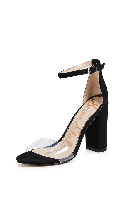 Sam Edelman Yaro Vinyl & Suede Block-heel Sandals In Black/ Clear Suede