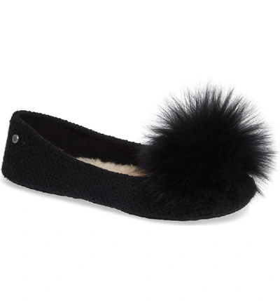 Ugg Andi Shearling Pouf Slippers In Black Fabric