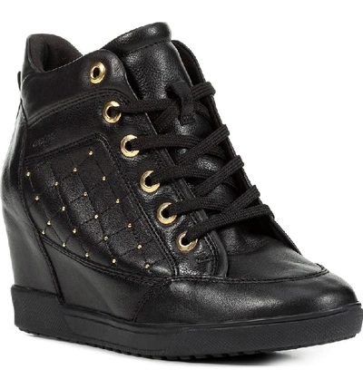 Geox Carum Wedge Sneaker In Black Leather