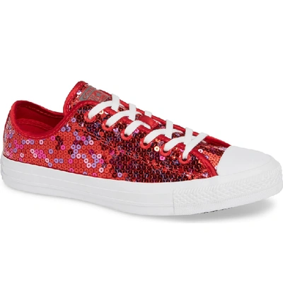 Converse Chuck Taylor All Star Sequin Low Top Sneaker In Red Cherry Sequins