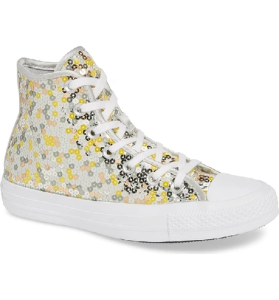 Converse Chuck Taylor All Star Sequin High Top Sneaker In Pure Silver Sequins