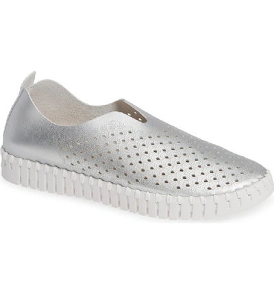 Ilse Jacobsen Tulip 139 Perforated Slip-on Sneaker In Silver Leather