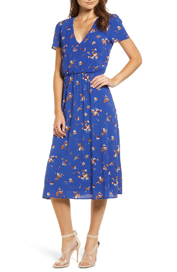 Wayf Blouson Midi Dress In Blue Mazarine Floral | ModeSens