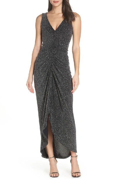 Vince Camuto Ruched Glitter Knit Gown In Black