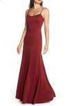 Jenny Yoo Aniston Luxe Crepe Trumpet Gown In Cranberry