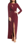 Dress The Population Naomi Twisted Gown In Burgundy