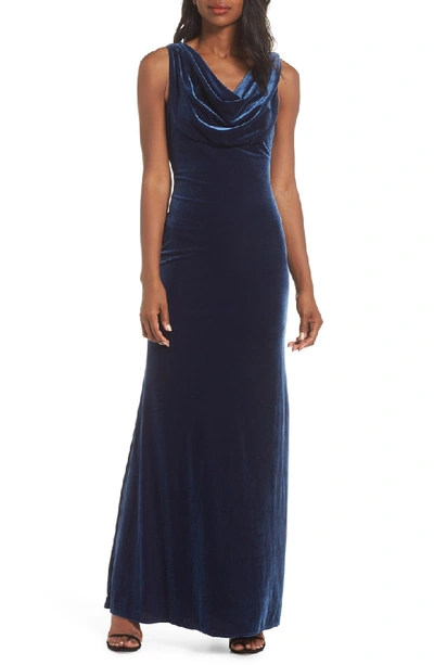 Vince Camuto Cowl Neck Velvet Gown In Blue | ModeSens