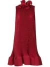 Tibi Plissé Pleated Structured Sleeveless Dress In Cherry Red