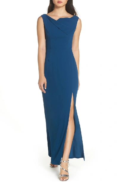 Harlyn Foldover Gown In Teal Green
