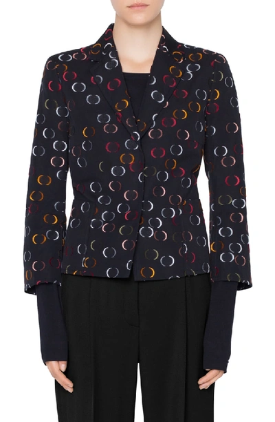 Akris Punto Jacquard Circle Split-sleeve Jacket In Nero Multi