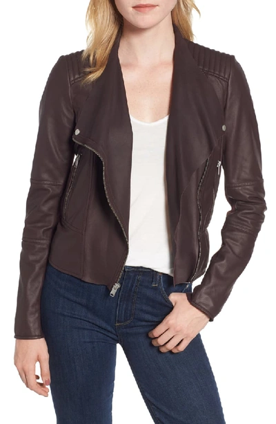Marc New York Feather Leather Moto Jacket In Burgundy